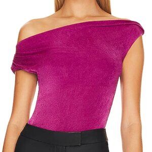 Heartloom Morisette Women's Bodysuit Off Shoulder Sheen Finish Fabric Berry Med